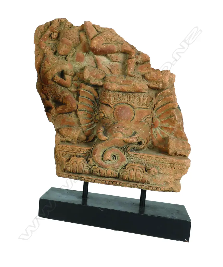 A Thai terra cotta wall relief section Image 1++