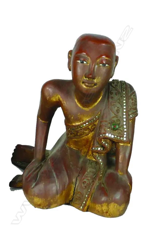 A Thai carved wood Buddhist figure of a kneeling monk Image 1++