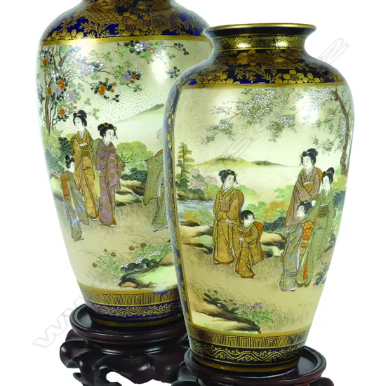 A pair of Satsuma earthenware vases