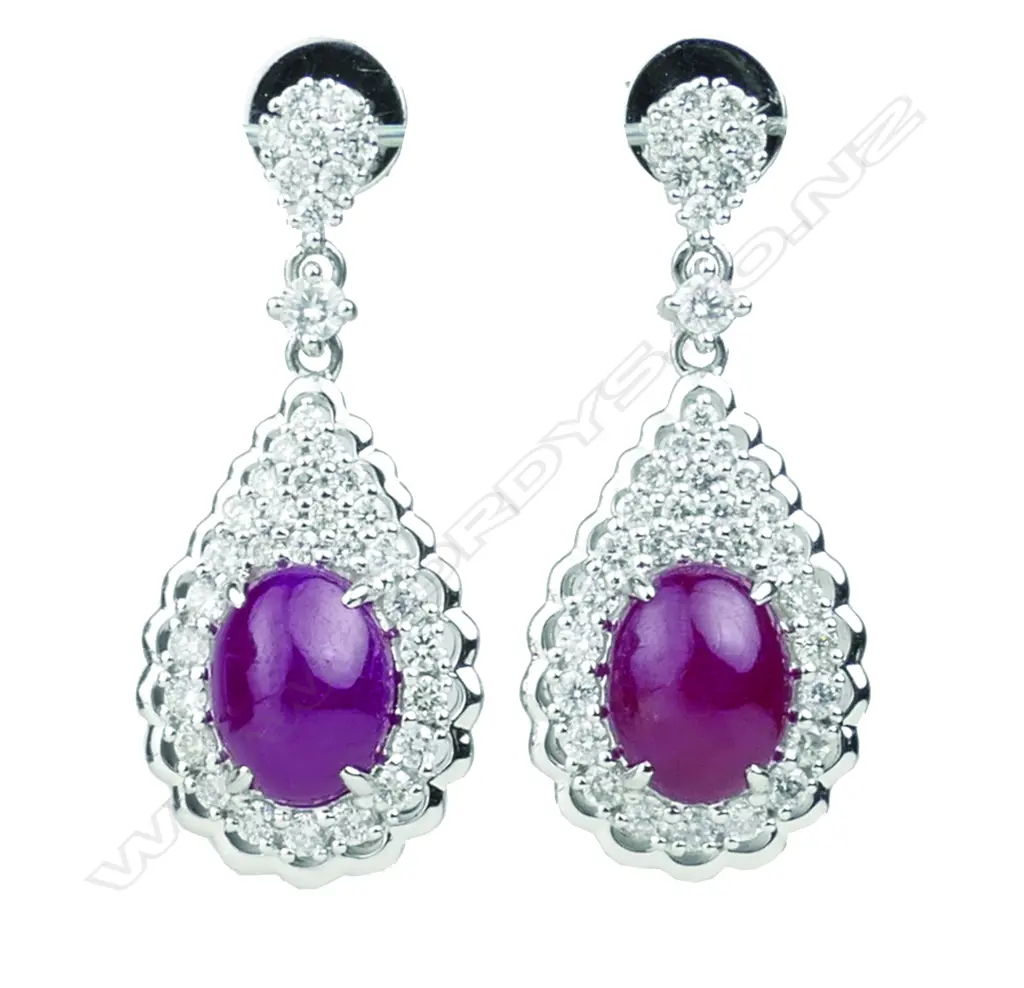 A pair of 18ct. ruby and diamond drop earrings Image 1++