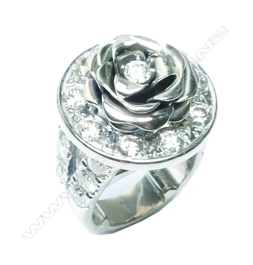 A 18ct. white gold and diamond handmade designer dress ring Image 1++