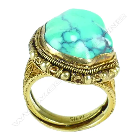 A Chinese silver gilt and turquoise ring