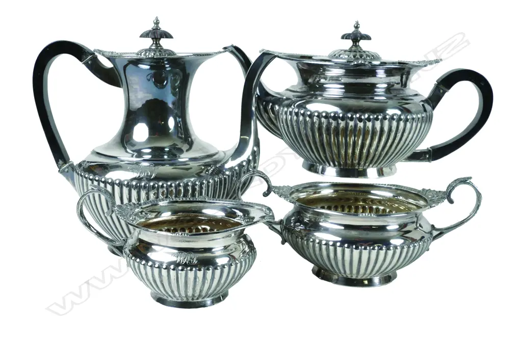 A good quality late Victorian period silver four-piece tea and coffee service Image 1++
