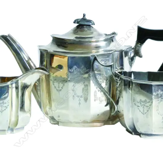 An Edwardian Bachelor's silver three-piece tea set