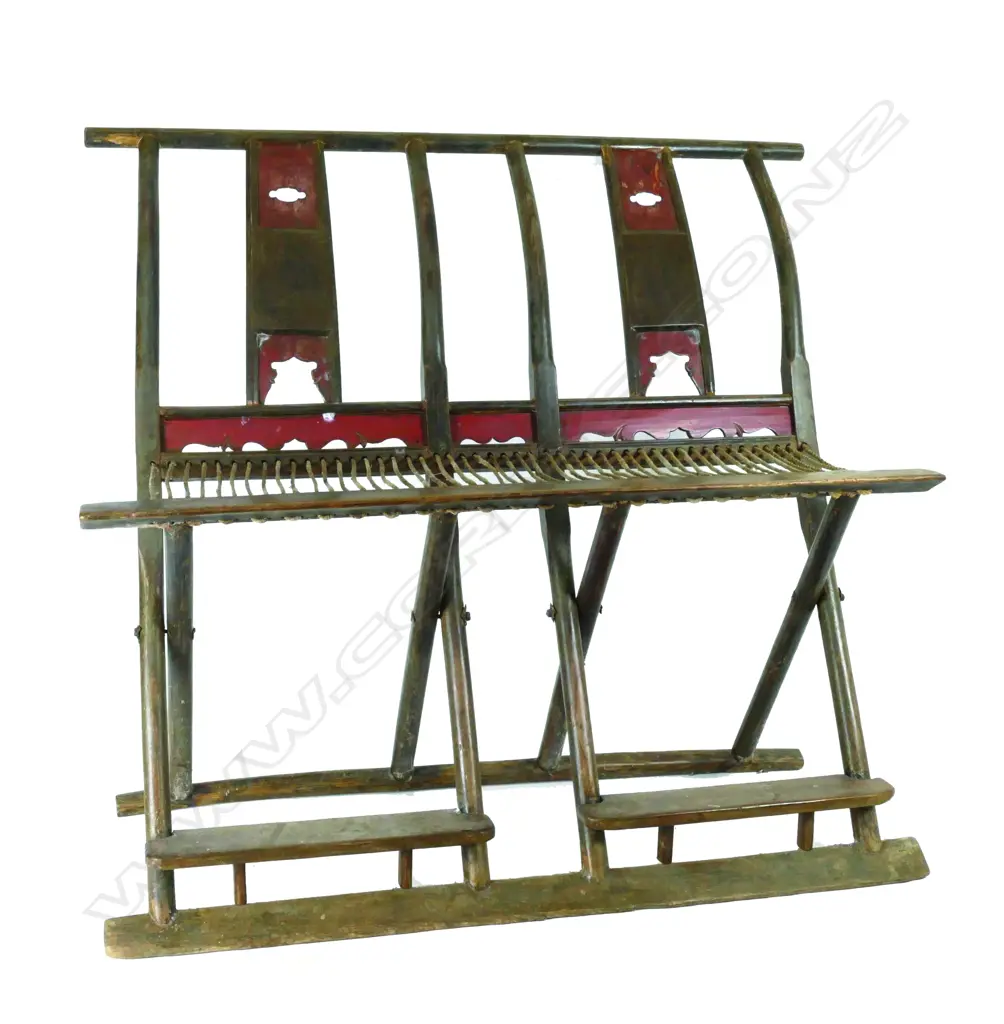 A 19thC Chinese travelling folding double chair back folding seat Image 1++