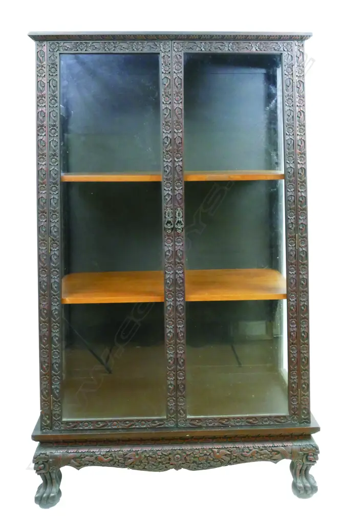 An Asian teak framed double door display vitrine Image 1++