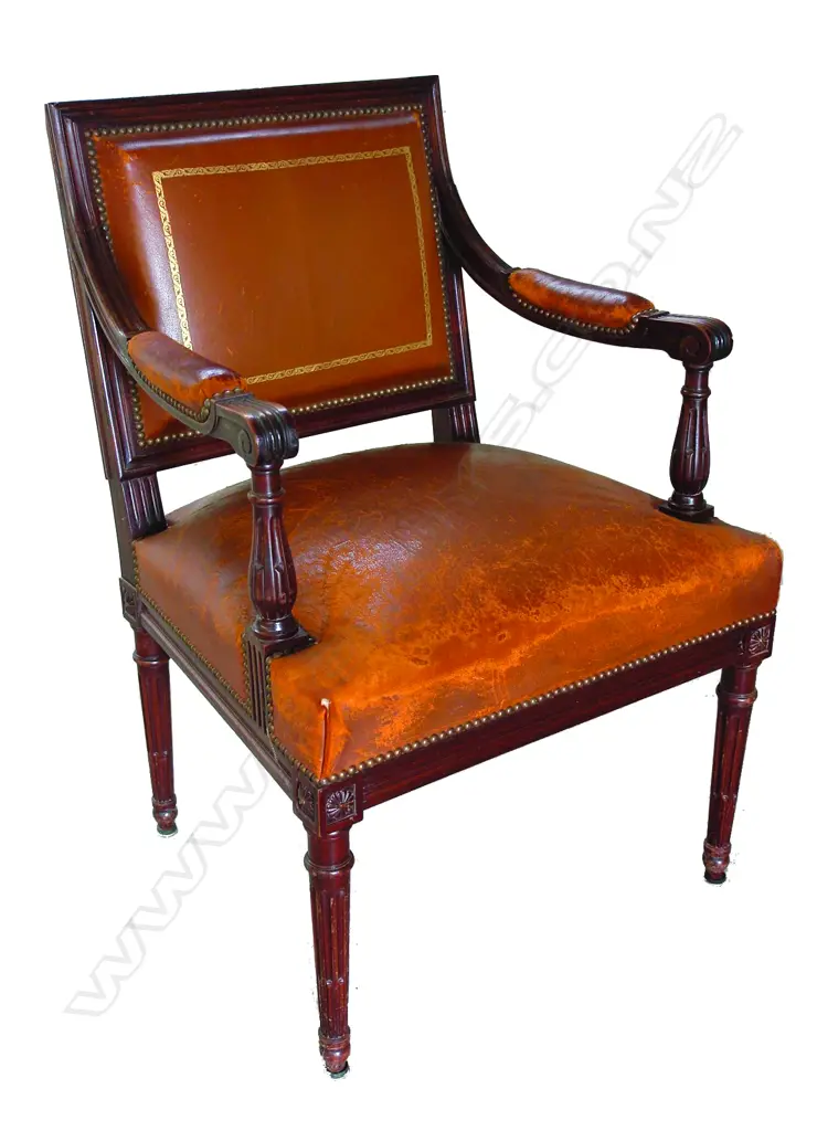 A good 19thC French walnut open arm chair Image 1++