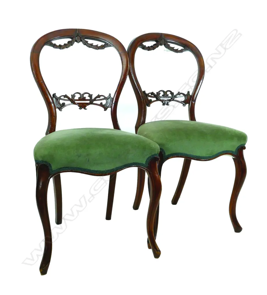 A set of six Victorian walnut framed balloon back chairs Image 1++