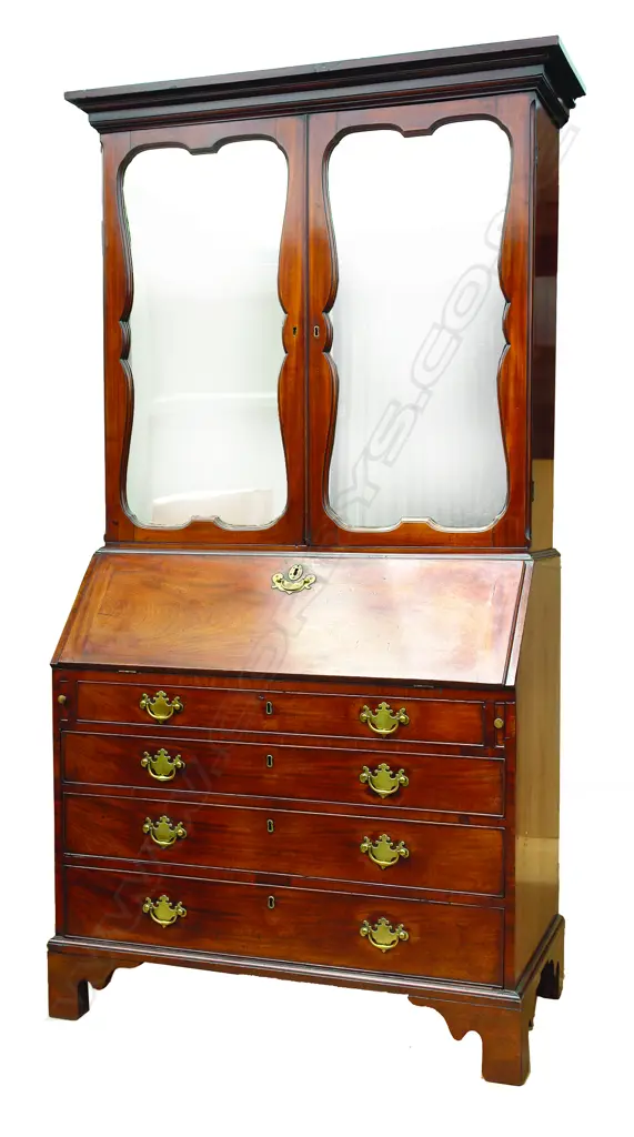 A quality George III flame mahogany bookcase bureau Image 1++