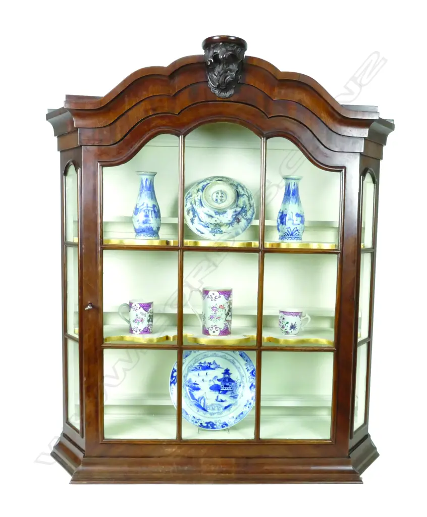 A vintage walnut Dutch-style hanging dome top wall cabinet Image 1++