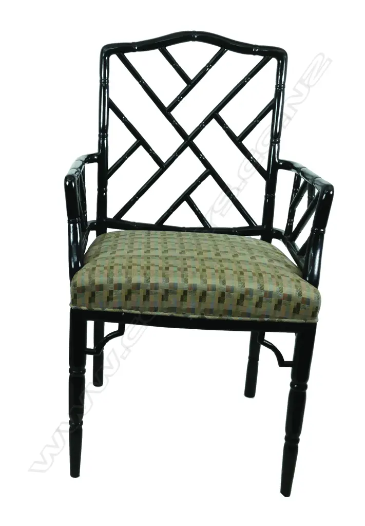 A black lacquer Chippendale chinoiserie-style elbow chair Image 1++