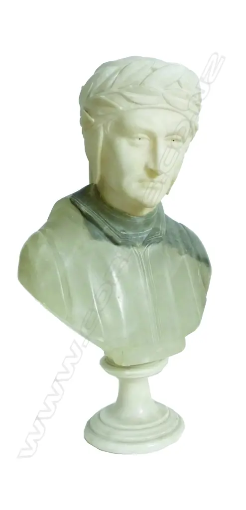 An alabaster and marble statuette bust of Dante Image 1++