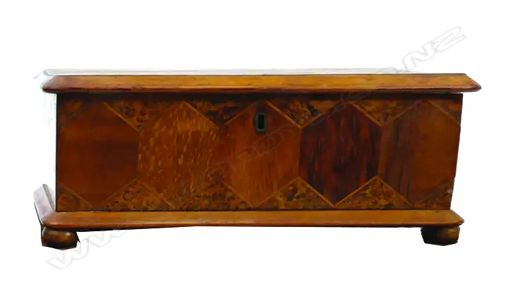 A N.Z. colonial William Norrie inlaid native woods box Image 1++