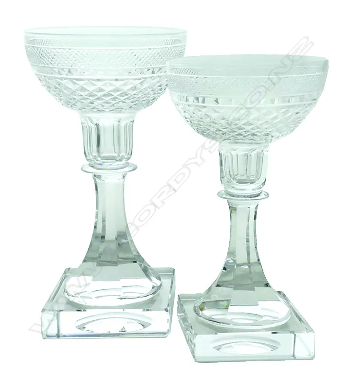 A pair of Kosta Boda cut crystal candlesticks designed by Elis Bergh Image 1++