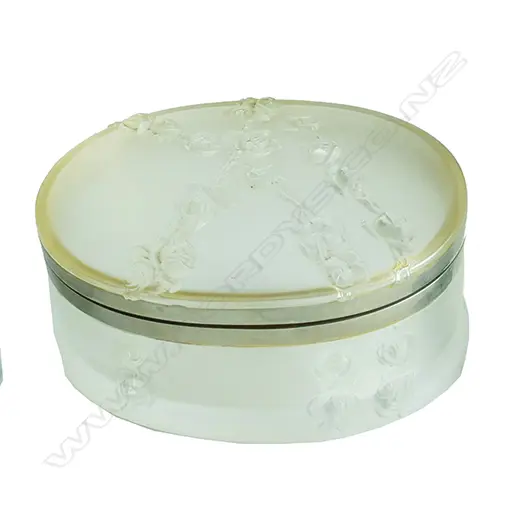 A Lalique frosted glass dressing table box of oval shape Image 1++