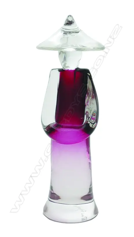 A Lorano clear and cranberry glass figure of a standing Chinaman Image 1++