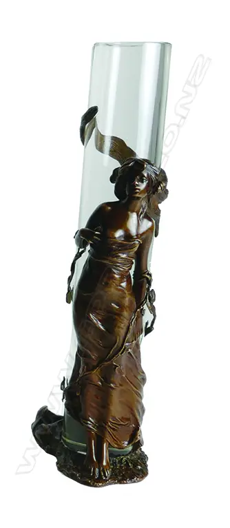 An Art Nouveau style cast bronze and glass vase Image 1++