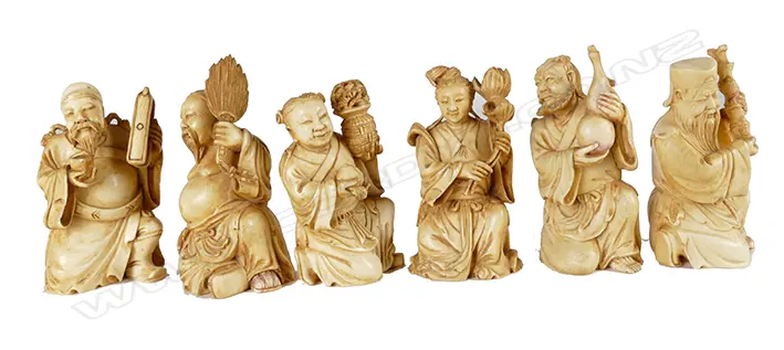 A group of six Chinese ivory carvings of Immortals Image 1++