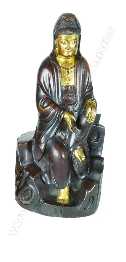 An old Chinese carved hardwood figure of Kuanyin Image 1++
