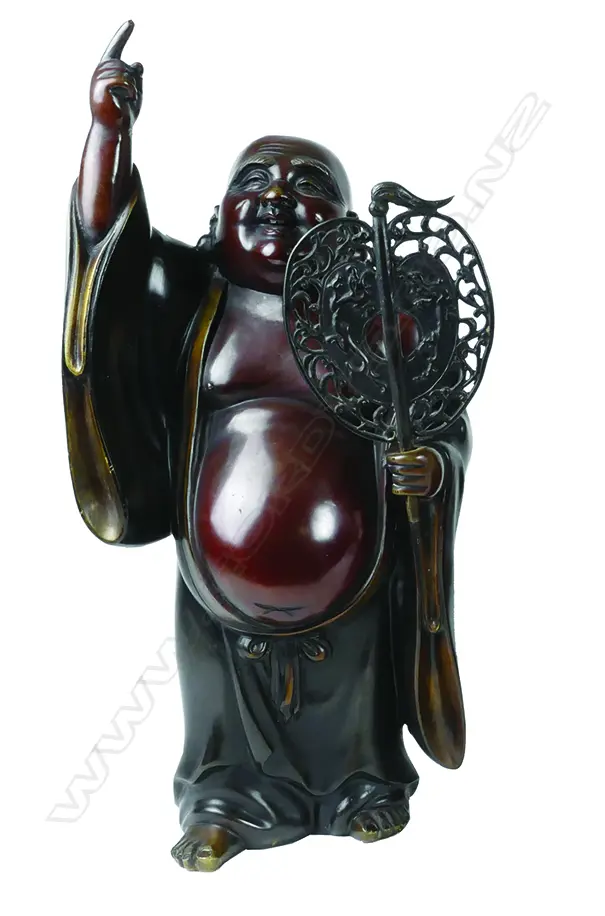An old Japanese large bronze standing figure of Hotei Image 1++