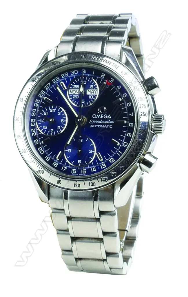 Swiss Omega Speedmaster blue dial auto triple date chrono gents wrist watch Image 1++