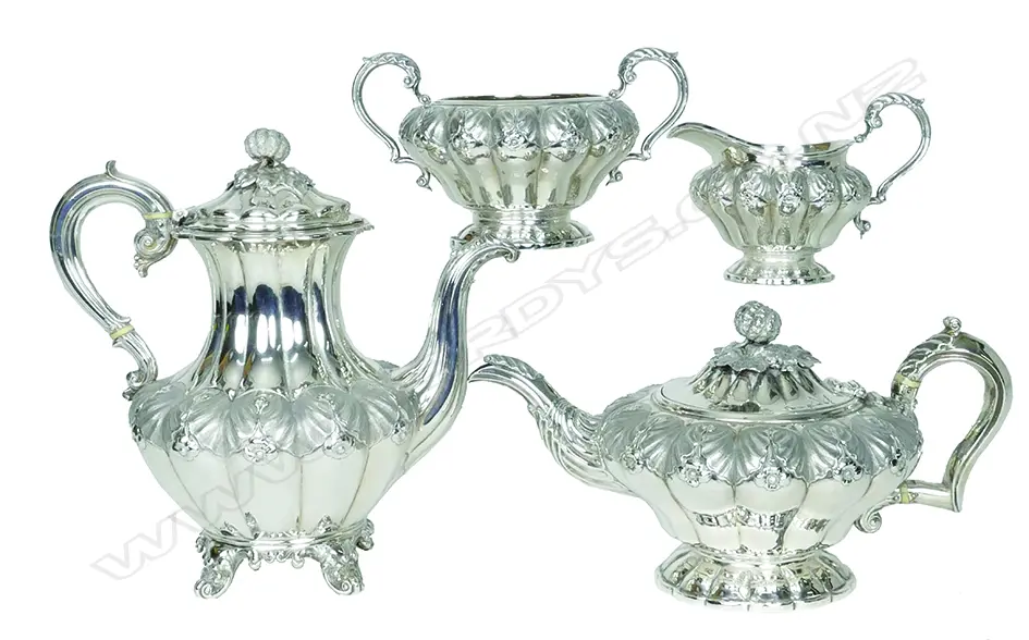 An elegant William IV silver four-piece tea and coffee service Image 1++
