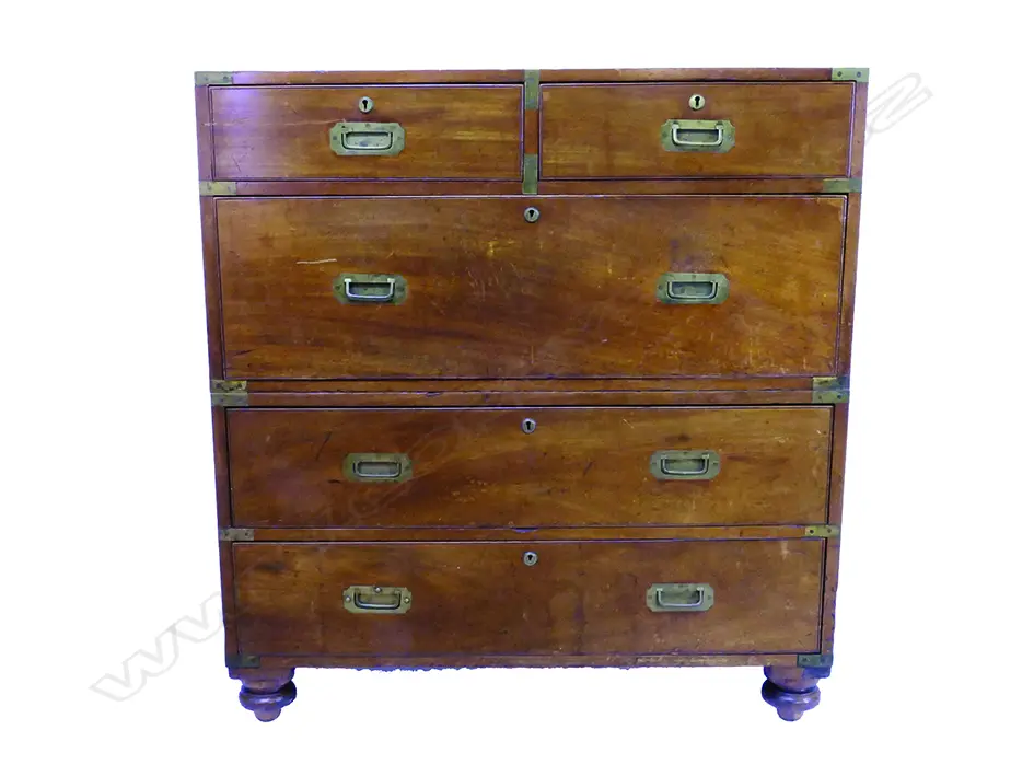 An early 19thC mahogany military campaign split chest Image 1++