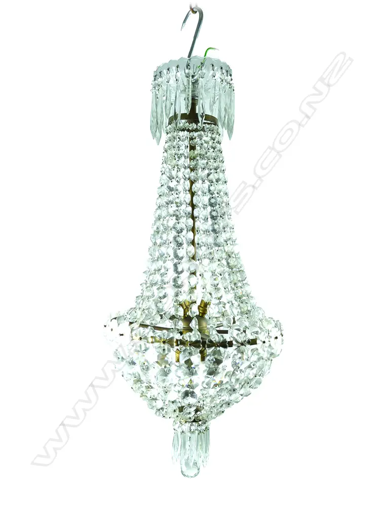 A French gilt metal and faceted glass basket chandelier Image 1++