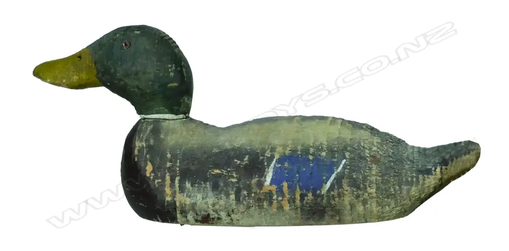 An early 20thC carved and painted wood Drake duck decoy Image 1++