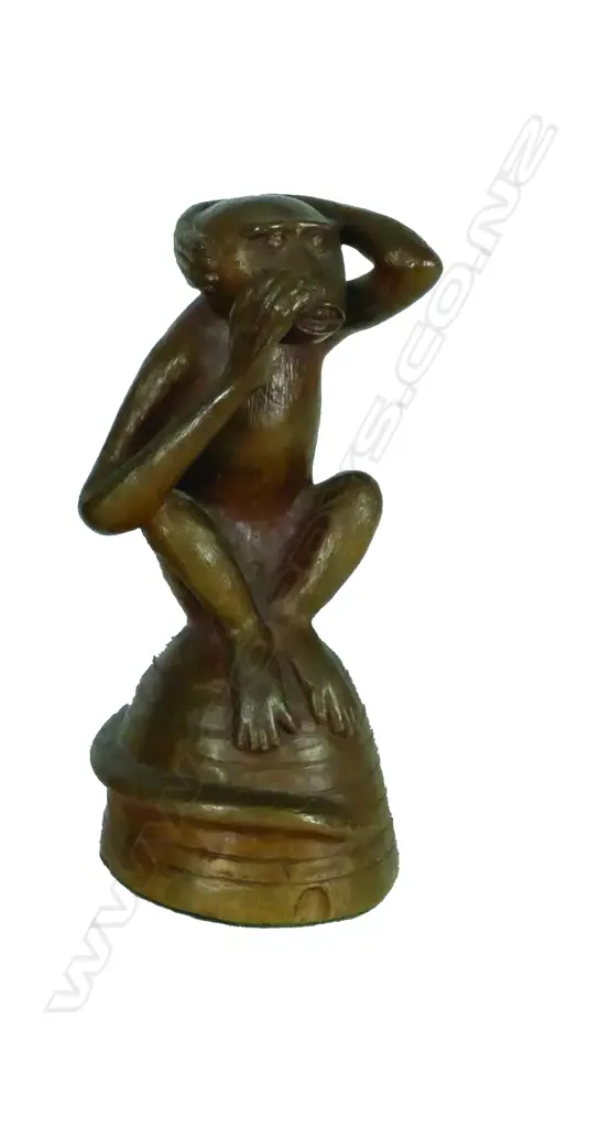 An allegorical bronze statuette  'Simia Politicus Novae Seelandiae'  signed with initials PFC and dated 1980 Image 1++