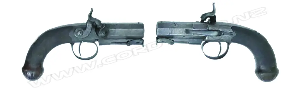 A pair of 19thC short barrelled large bore percussion pistols by Thomas Monck of Stamford Image 1++