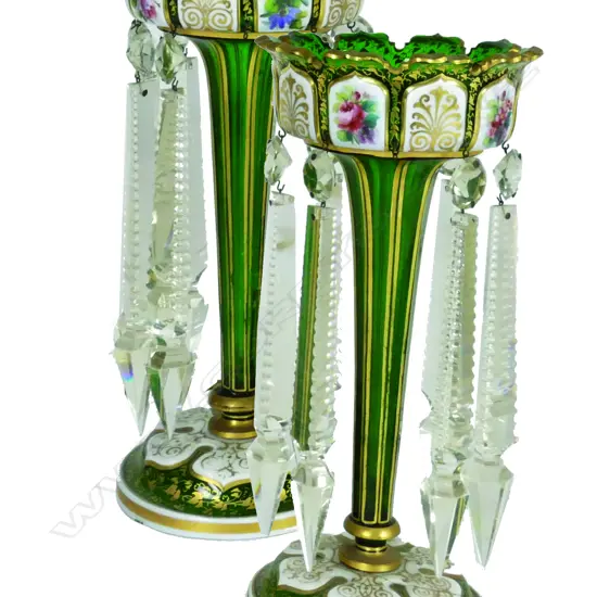 A pair of Victorian Bohemian glass lustre vases
