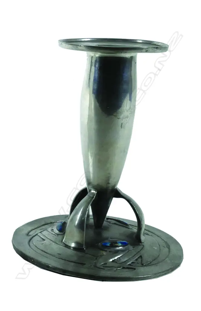 An Archibald Knox design English Pewter (Tudric) candlestick for Liberty Image 1++