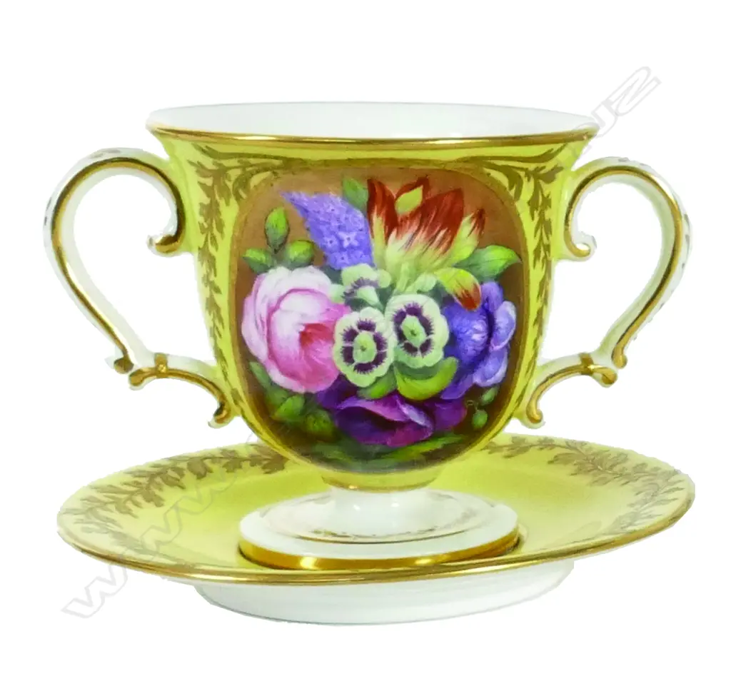 A Derby two handled cabinet cup and saucer Image 1++
