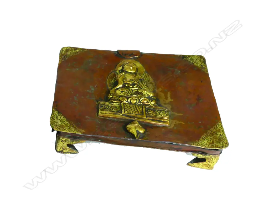 A gilded copper Tibetan sutra box Image 1++