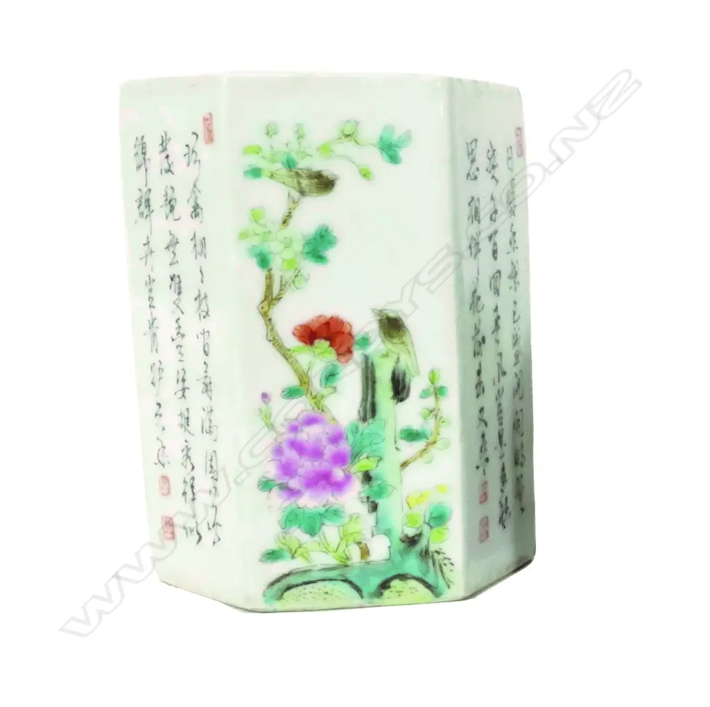 A Chinese porcelain hexagonal brush pot Image 1++