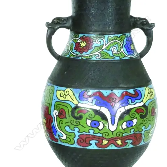 A Chinese champlevé enamel and bronze vase