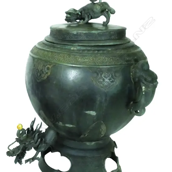 An early 19thC Chinese temple water urn