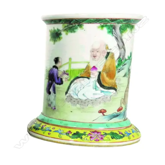 A Chinese porcelain cylindrical brush pot
