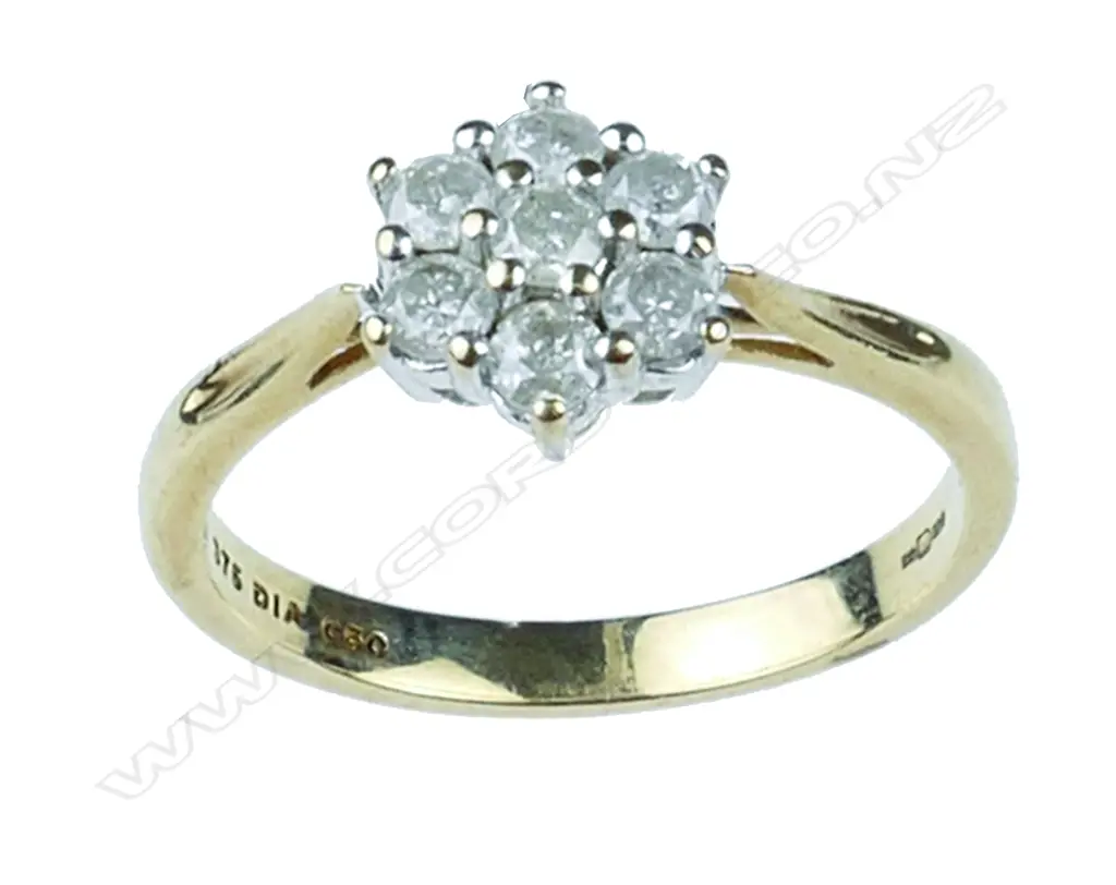 A 9ct. yellow gold and diamond cluster ring Image 1++