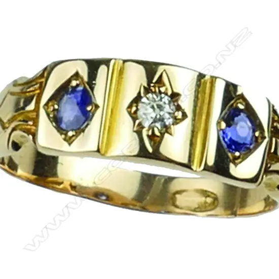 An antique 18ct. gold sapphire and diamond ring