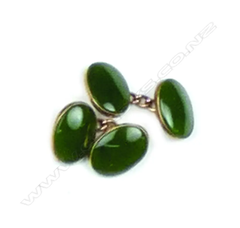 A pair of 9ct rose gold and greenstone cuff links Image 1++