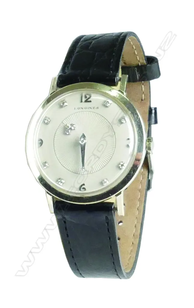 A c.1957 14ct. white gold Longines 13 diamond mens' wristwatch Image 1++