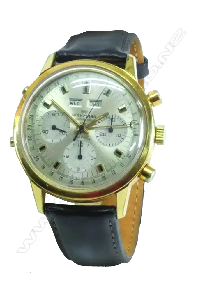 A Wakmann (Brietling subsidiary) Swiss made triple date chronograph wristwatch Image 1++