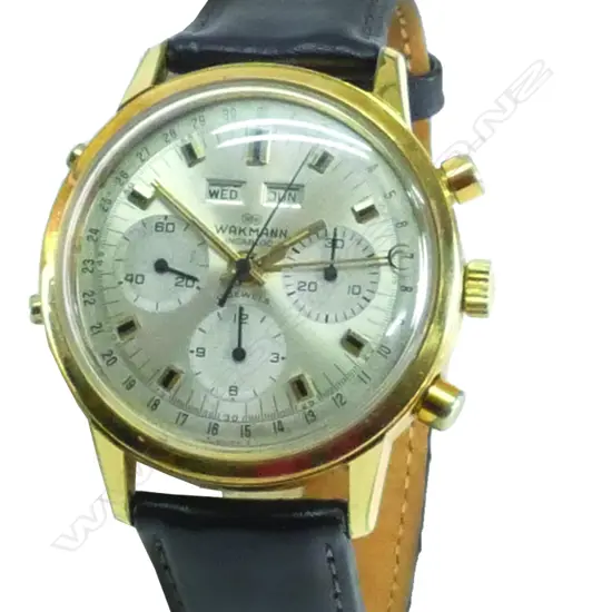 A Wakmann (Brietling subsidiary) Swiss made triple date chronograph wristwatch
