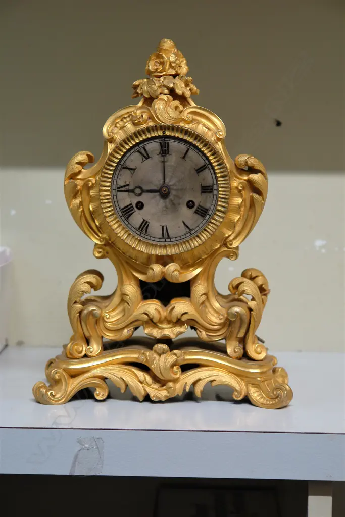 A quality 19thC French Baroque Revival gilt ormolu mantel clock Image 1++