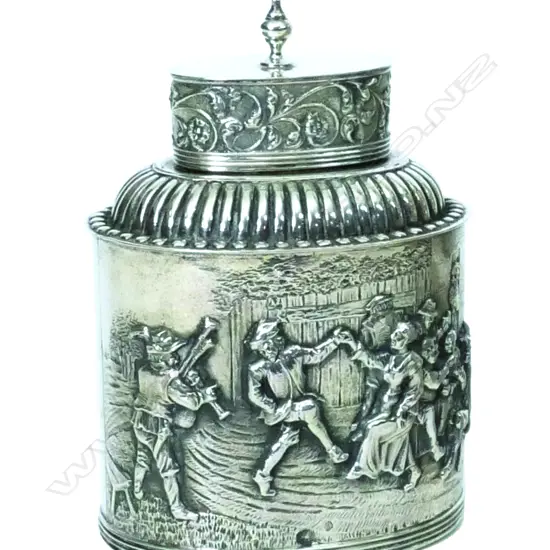 A c.1900 Dutch .835 silver decorative tea caddy