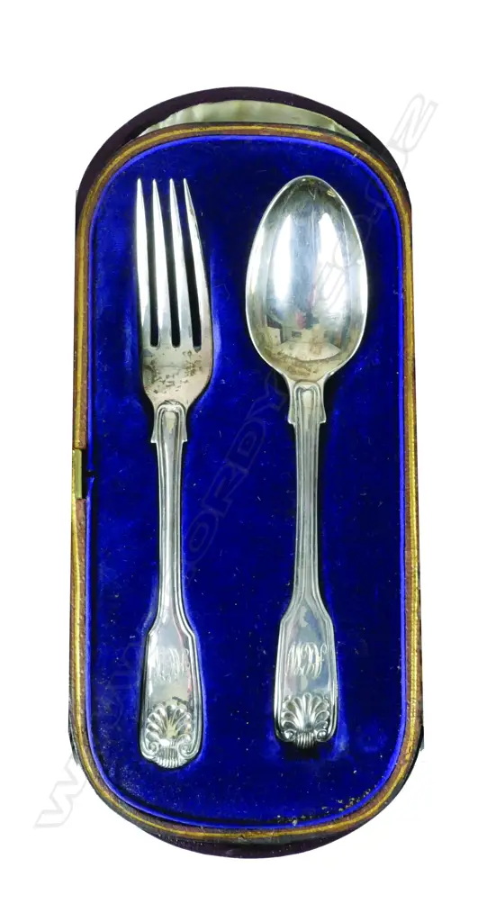 A Victorian silver cased Christening spoon and fork Image 1++