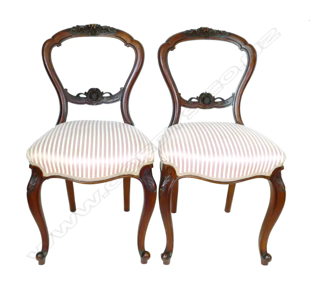 A set of six Victorian walnut framed balloon back dining chairs Image 1++