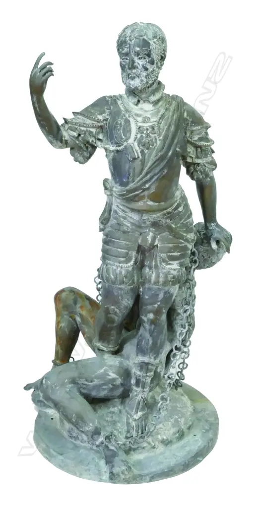 A half life-size bronze sculpture of a conquistador and enchained slave Image 1++